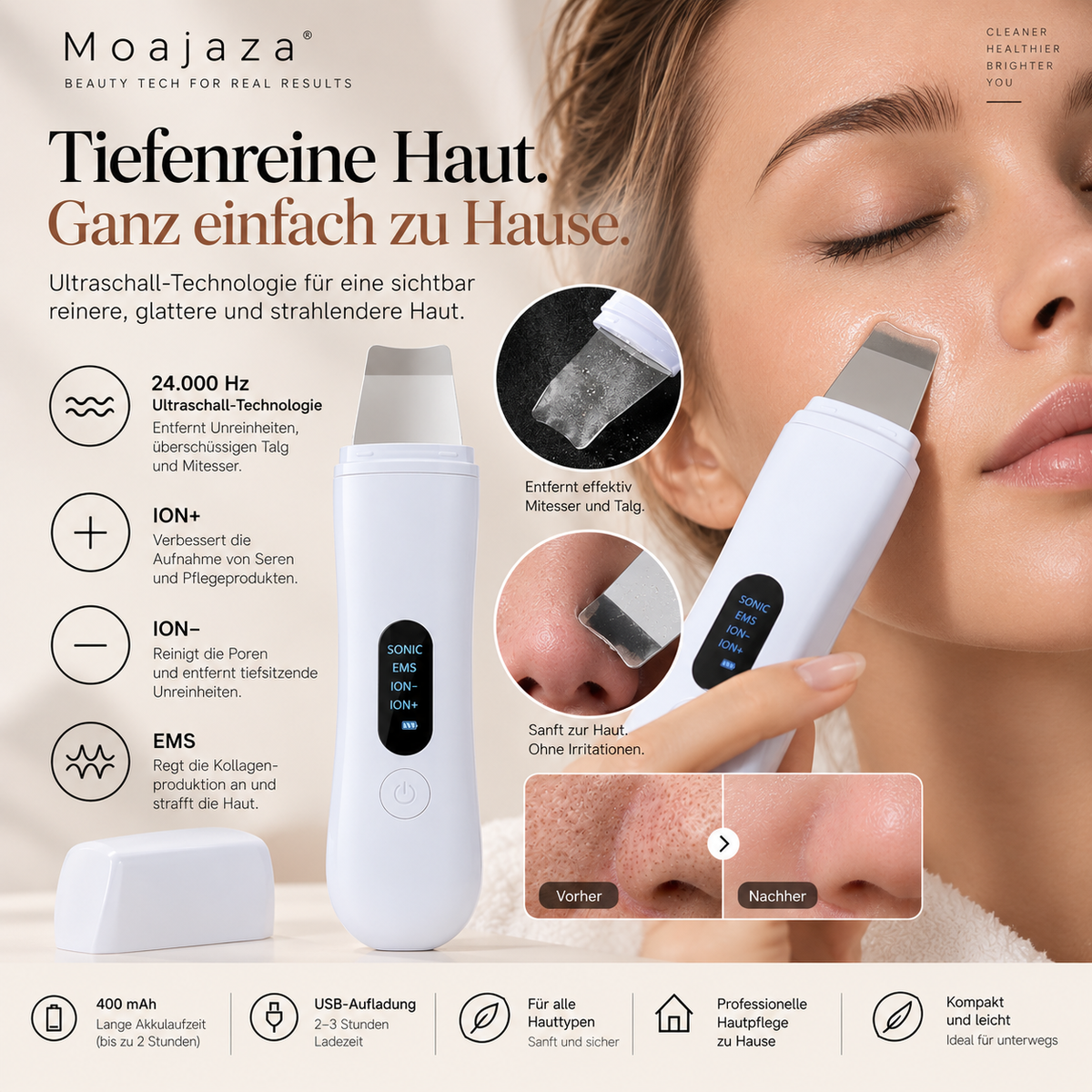 Ultraschall Skin Scrubber Gesichtsspatel von LUMA